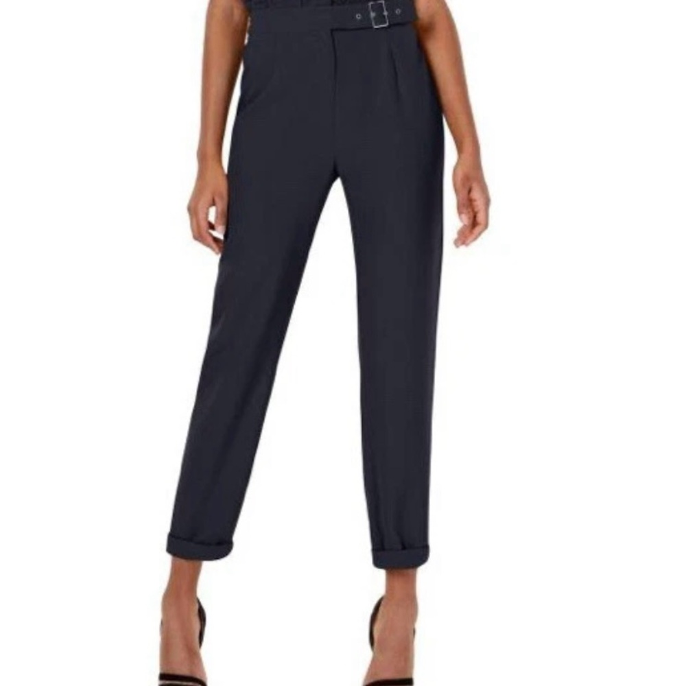 Bebop Navy Skinny High-Ruffle Waisted Pants with Belt Detail Size L